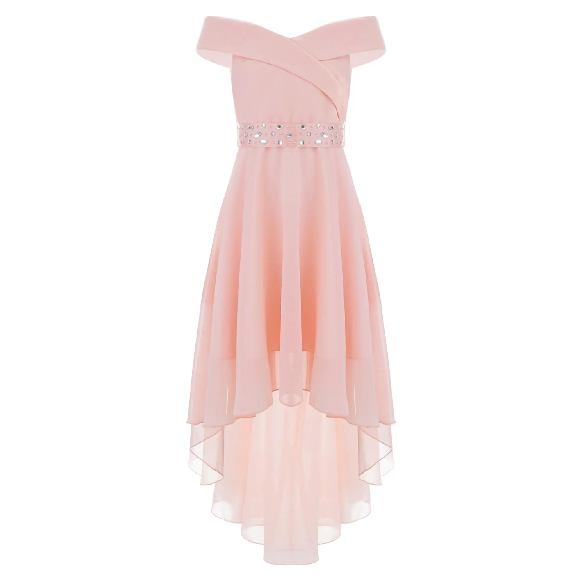 Kids Off Shoulder Flower Girl Dress High Low Chiffon Birthday Party Dress girlclothes 4th july outfit black girls princess cover ups