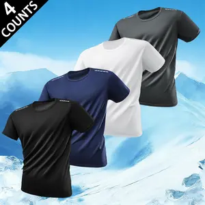 Men’s 4 Pack Quick Dry Athletic T-Shirts, Breathable Mesh Workout Tees with Advanced Moisture-Wicking Technology, Crew Neck Short Sleeve, Lightweight Cooling Fabric in Black/Navy/White/Gray, Perfect for Gym Workouts, Running, Training. Gym Tees Gym Tops