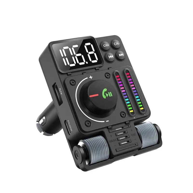 Car Bluetooth 5.3 FM Transmitter Automobile Adapter, 30W Dual PD Fast Charging USB C Car Charger, ABS Handsfree Device with Fast Charging Supported (Dropshipping Available)