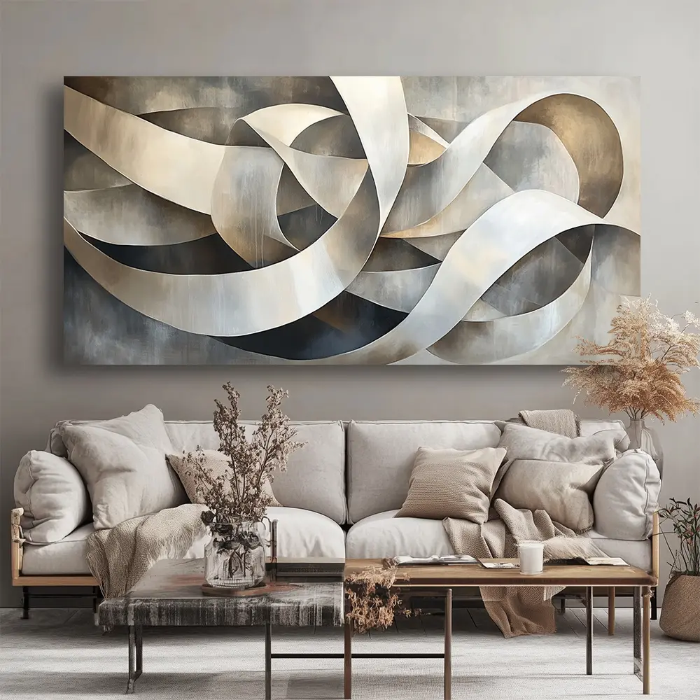 Framed 2D Flat Canvas Print Art - Modern Abstract Landscape Theme Wall Decor, High-Quality Home Supplies for Living Room, Ornaments for Artistic Space
