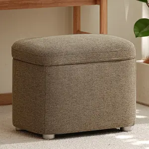 ModernMate Small Storage Ottoman, 22.4" Modern Ottoman with Storage & Detachable Lid, Upholstered Vanity Stool with Solid Wood Legs, Ottoman Stool for Foot Rest, Make Up, Living Room, Entryway, Brown