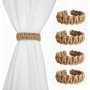 Braided Curtain Tiebacks for Drapes, Rustic Curtain holdbacks Set of 4, Handmade Curtain Ties for Sheer/Light Weight Drapes