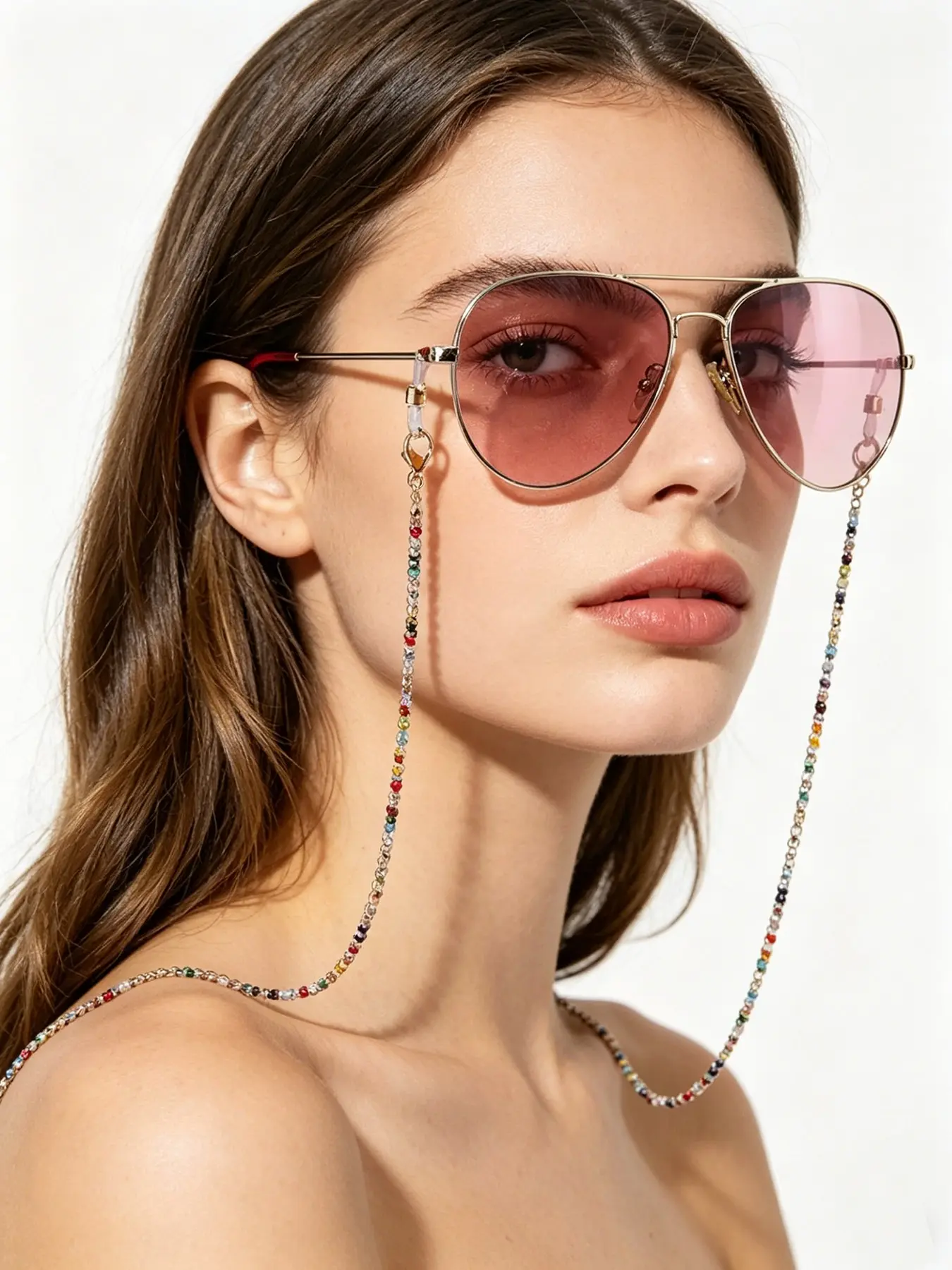 Artificial Crystal Beaded Sunglasses Chain, Eyeglass Chain, Fashionable Neck Strap, Eyeglass Holders Around Neck, Neck Lanyard for Sunglasses and Masks, Ideal for Summer Outings and Travel, Charms