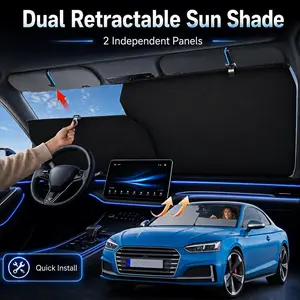 Automatic Retractable Car Sunshade, Windshield Sun Shade for UV & Heat Blocker, 47-53 Inch Adjustable, Foldable Sun Visor for All Season, Car Privacy Shades, Automotive Accessories exterior summervibes