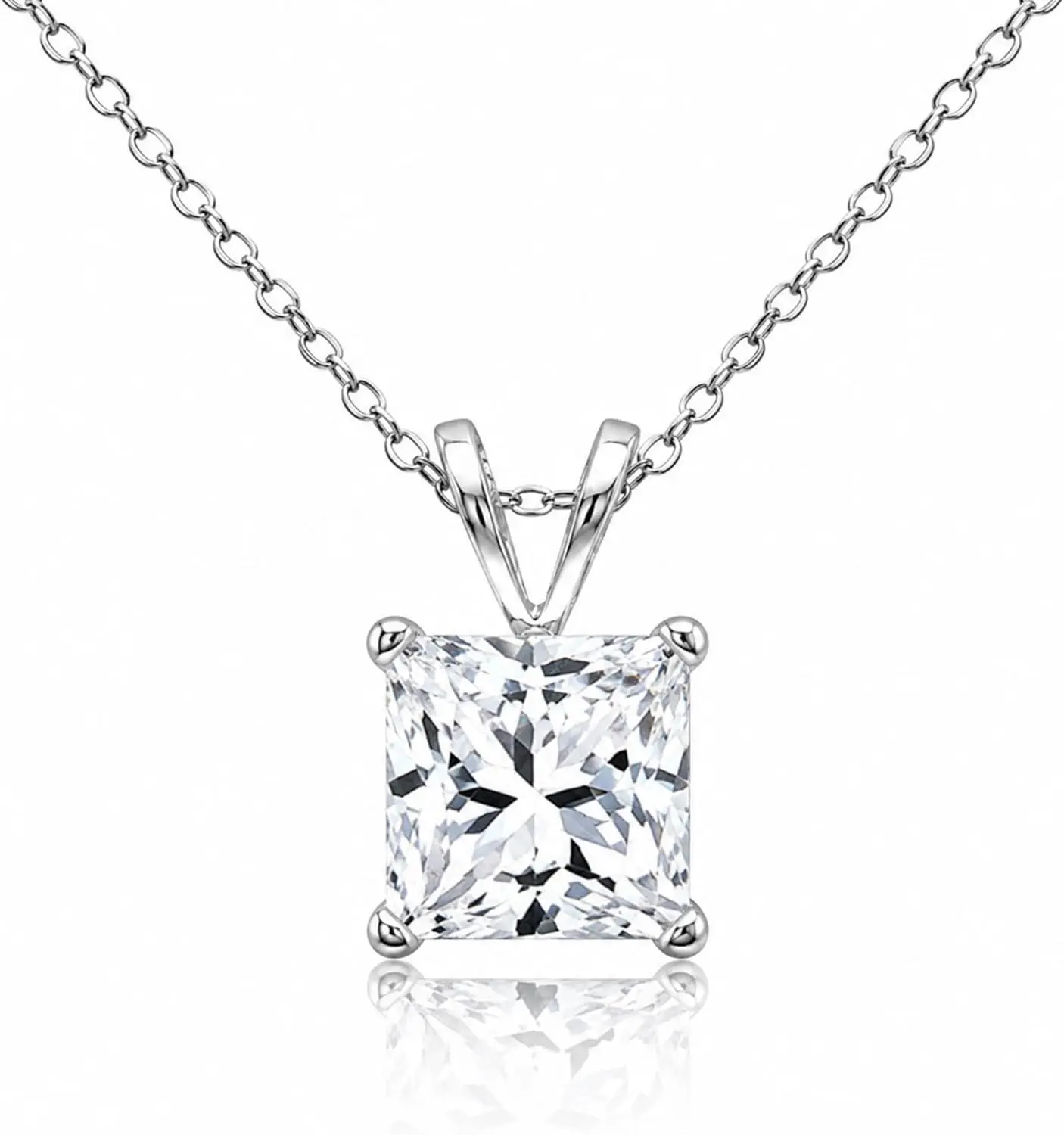 Dainty Sterling Silver Solitaire Necklace with a 7mm Princess-Cut Pendant for Women, Anniversary Birthday Gift for Adults & Youth, Luxury Necklaces & Pendants, Cubic Zirconia, Silver Necklaces & Pendants