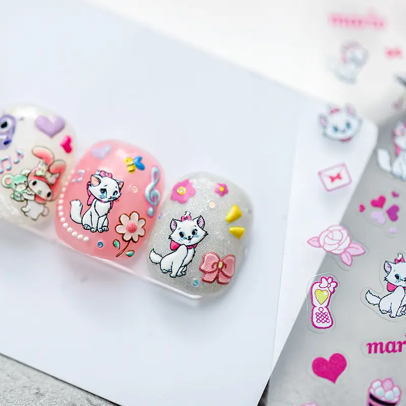 5D White Cat Nail Stickers, DIY Nail Art Decals, Embossed (19)
