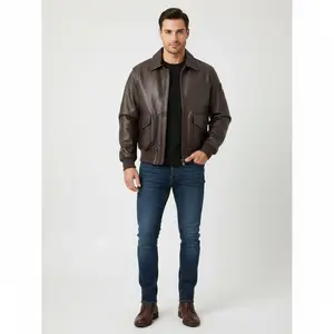 A2 Aviator USA Pilot Flying Bomber Air Force Leather Jacket Men Casual Plain