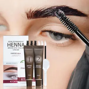 Henna Brow Dye Color Cream Set, 1 Long Lasting Brow Tint Cream & 1 Brow Developer & 3 LipBrush & 3 Mascara Brush & 1 Paste Spoon & 1 Pair Disposable Gloves,Eyebrow Products, Eyebrow Makeup