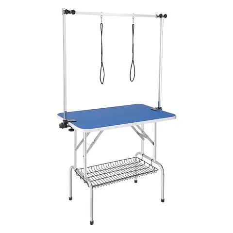 VEVOR Pet Grooming Table with 2 Stainless Steel Arms & Clamp, 36''x24'' Home Dog Grooming Station, Foldable Rubber Stand with 31.5'' Elevated Legs, Easy to Install, 330lbs Bearing, Free No-Sit Haunch Holder & Grooming Loop (for Small-Medium Dogs)