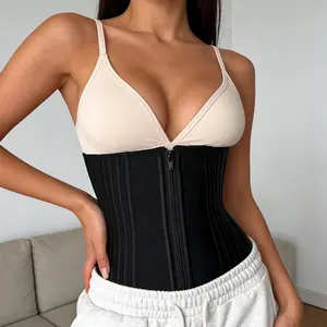 Women Solid Zipper Waist Trainer  9 Steel Bones Compression Basic Belts Sportwear Clothing For Indoor Outdoor Wear Top Shapewear Women's Double Layer Tank faja Adjustable Back Support plus size fabric tummy control waist trainer