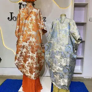 African Brocade Dress - Elegant Floral Design in Vibrant Colors for Special Occasions