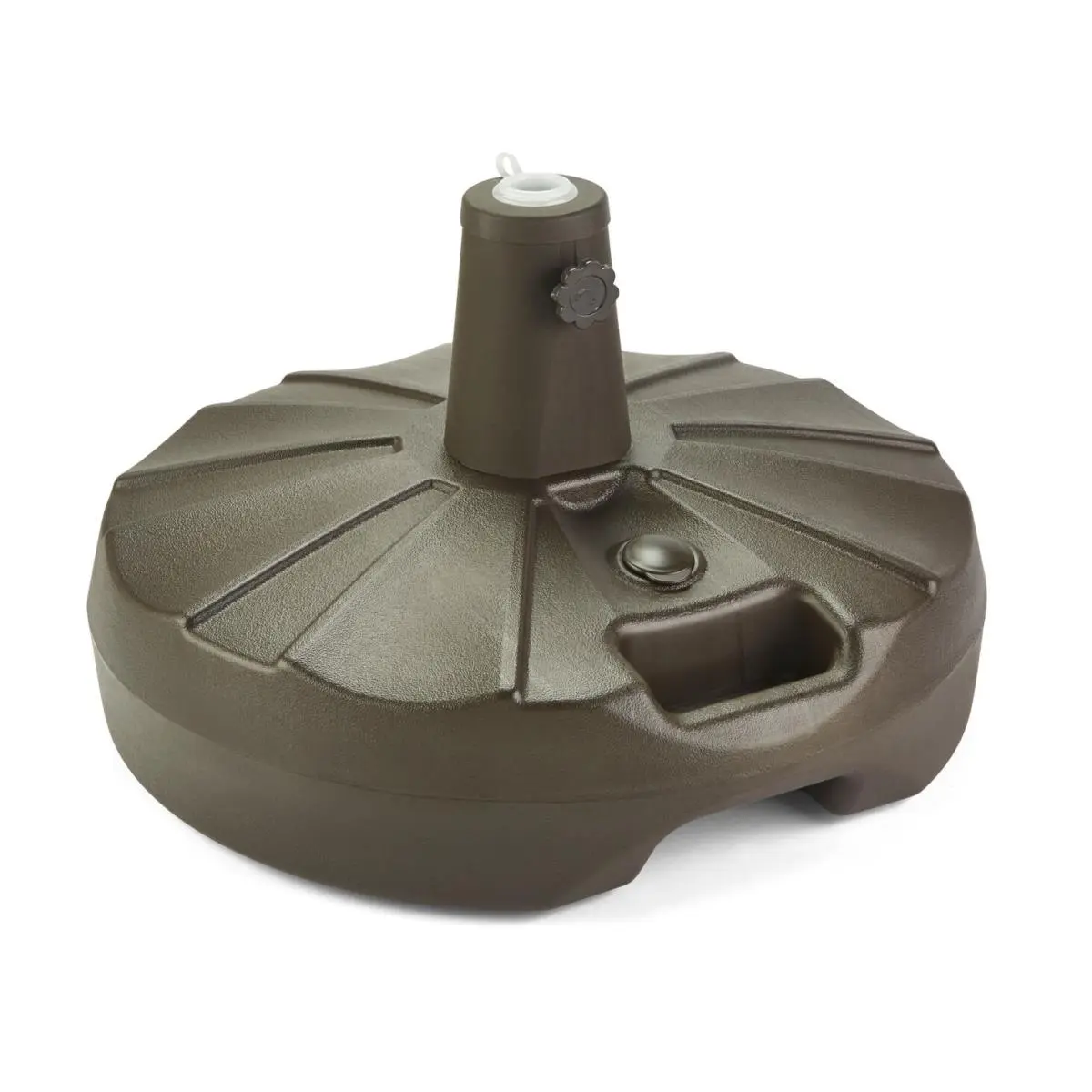 212 MAIN Round Free-Standing Outdoor Umbrella Stand, Round Shape, 70 lb Weight Capacity Resin Base with Bronze Finish, Stainless Steel Patio Furniture Accessory, Easy Filling Design, Model 00327