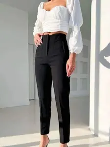 Women's Black Pants Office Casual Cropped Trousers Woman Spring Summer Pleated High Waist Pants Street Beige Khaki Long Straight Leg Women’s Trousers Confortable Suit Pants Womenswear