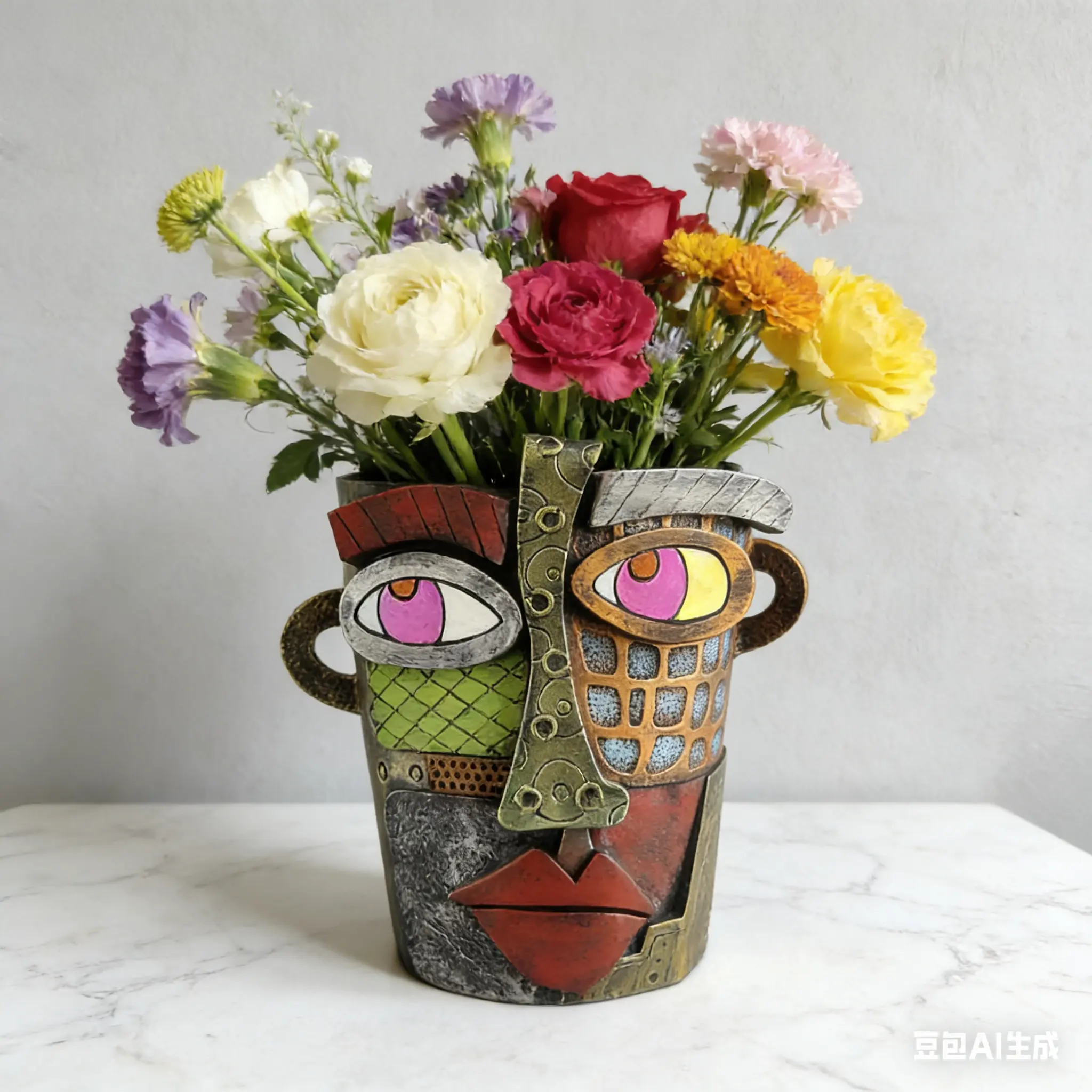 u-wonderful Abstract Face Resin Vase - 0-50 cm, 1L Picasso-Style