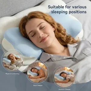 Ergonomic Cloud Pillow, Dual Height Memory Foam Cervical Support Pillow with Breathable Removable Pillowcase, Suitable for Side Back Stomach Sleepers