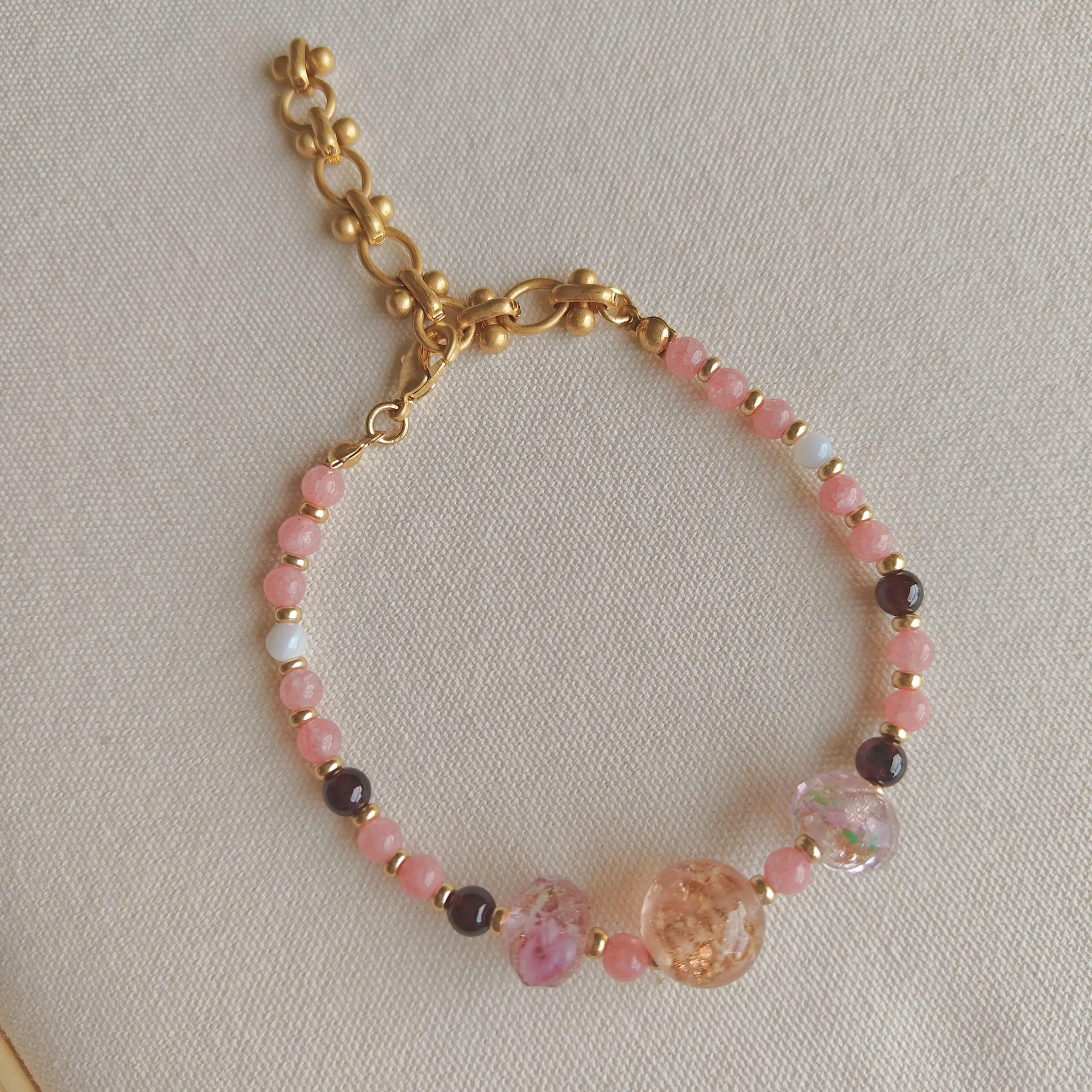 Vintage Style Pink Cherry Blossom Luminous Crystal Beads Bracelet in Premium Luxury Design
