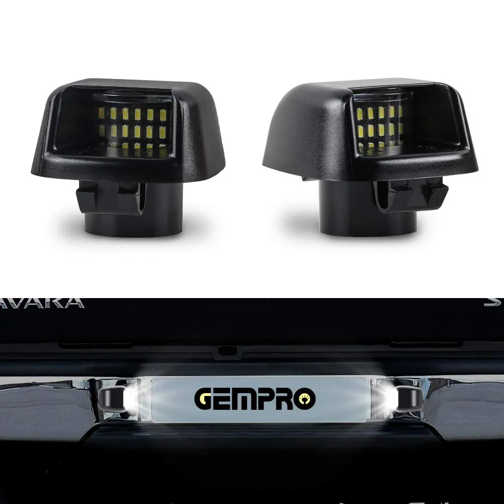 Gempro License Plate Light, 2Pcs LED License Plate Tag Lamp Assembly Replacement Compatbile for Nissan Frontier Titan Xterra Armada Suzuki Equatorx, Powered by 18SMD Xenon White LED Lights (black)