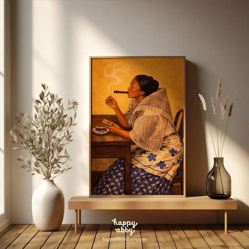 Vintage Filipina Woman Cigar Wall Art Print , Philippines Art , Filipiniana Portrait Heritage Poster , Filipino Gift, Physical Print