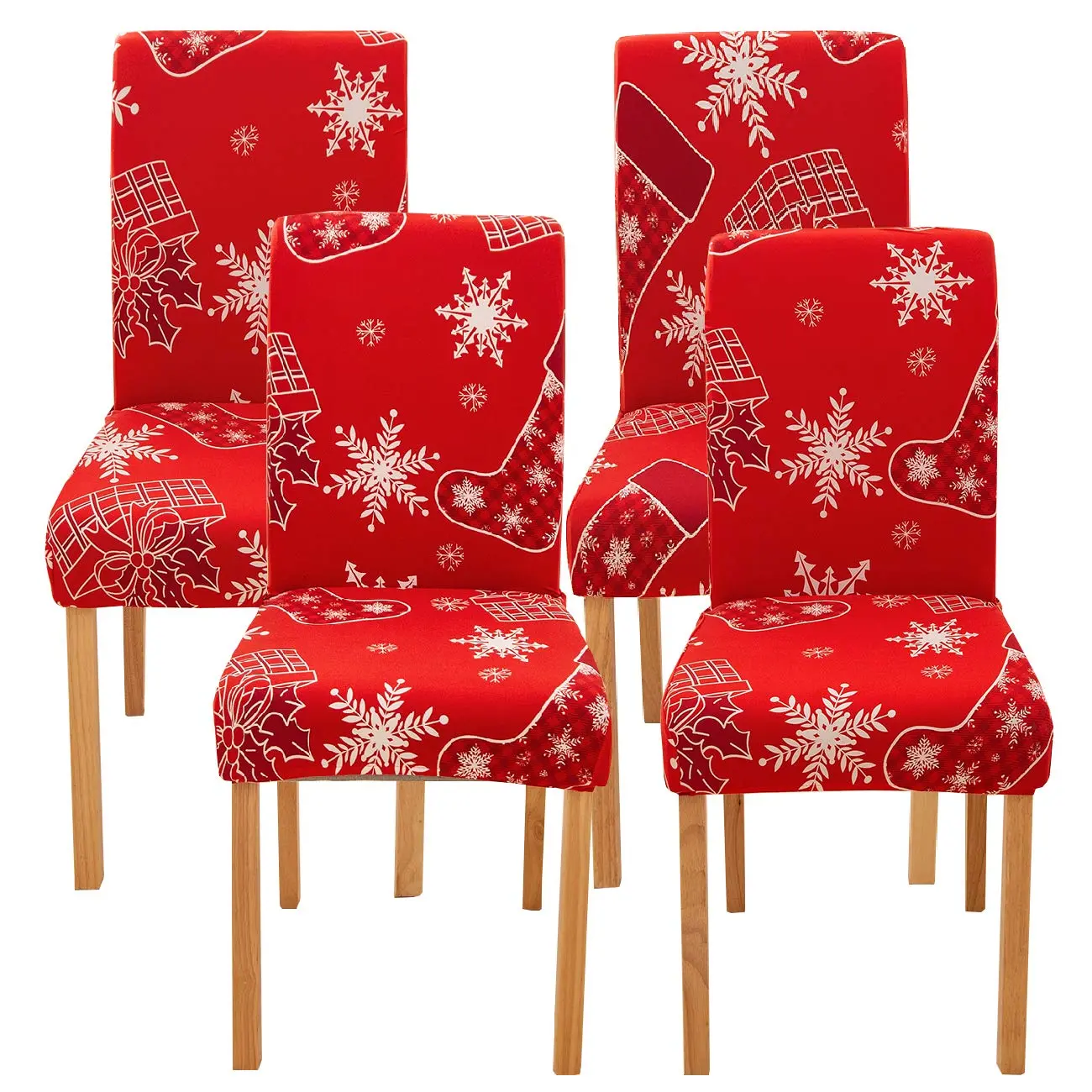 #homeessentials 4PCS Polyester Stretch Chair Covers, Removable Washable Dining Room Seat Covers for Furniture Protection, Decorative Home & Christmas Festive Decor Supplies, Chair Cover Home Furnishing