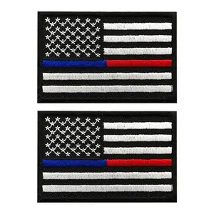 USA Flag Thin Blue Red Line Police - Firefighter Patch [3.0 X 2.0 Hook Patch - 2PC BUNDLE-US7]