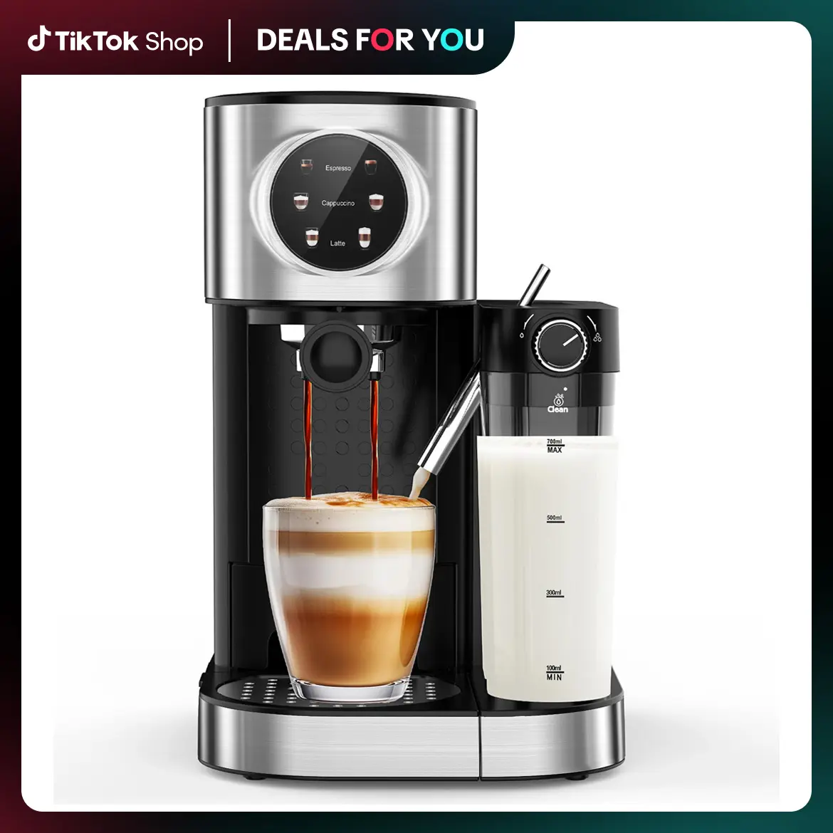 【Deals For You Days】COWSAR Espresso Machine 20Bar, Cappuccino Machine with Automatic Milk Frother, Touch Screen, 3 in 1 Professional Espresso Maker with Dual Heating System & Capsule Compatible (Black)