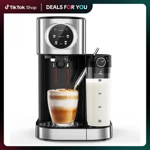 【Deals For You Days】COWSAR Espresso Machine 20Bar, Cappuccino Machine with Automatic Milk Frother, Touch Screen, 3 in 1 Professional Espresso Maker with Dual Heating System & Capsule Compatible (Black)