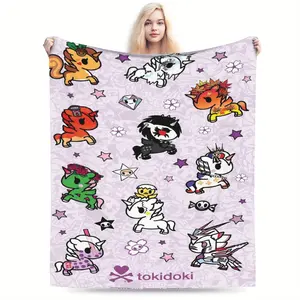 tokidoki Anime Character Flannel Blanket - Soft Purple Starry Design with Multiple Whimsical Characters, All-Season Cozy Throw for Home, Office & Anime Fans 118