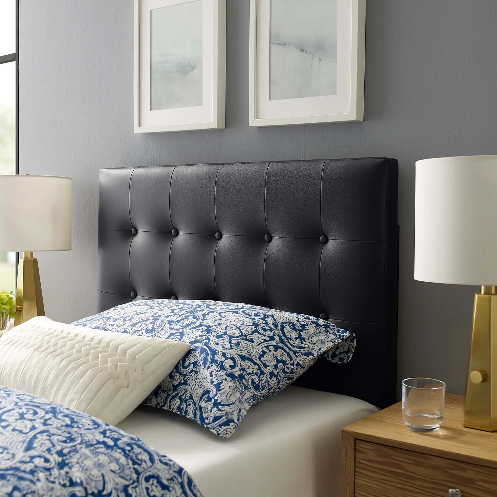 Modway Emily Twin Vinyl Upholstered Headboard - Black, Modern Bedroom Furniture, Headboard for Bed