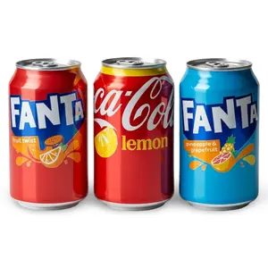 UK Imported Limited Edition Flavored Sodas, 4 Can Pack Choose Flavor (Coke Lemon, Fanta Fruit Twist, Pineapple & Grapefruit) Summervibes