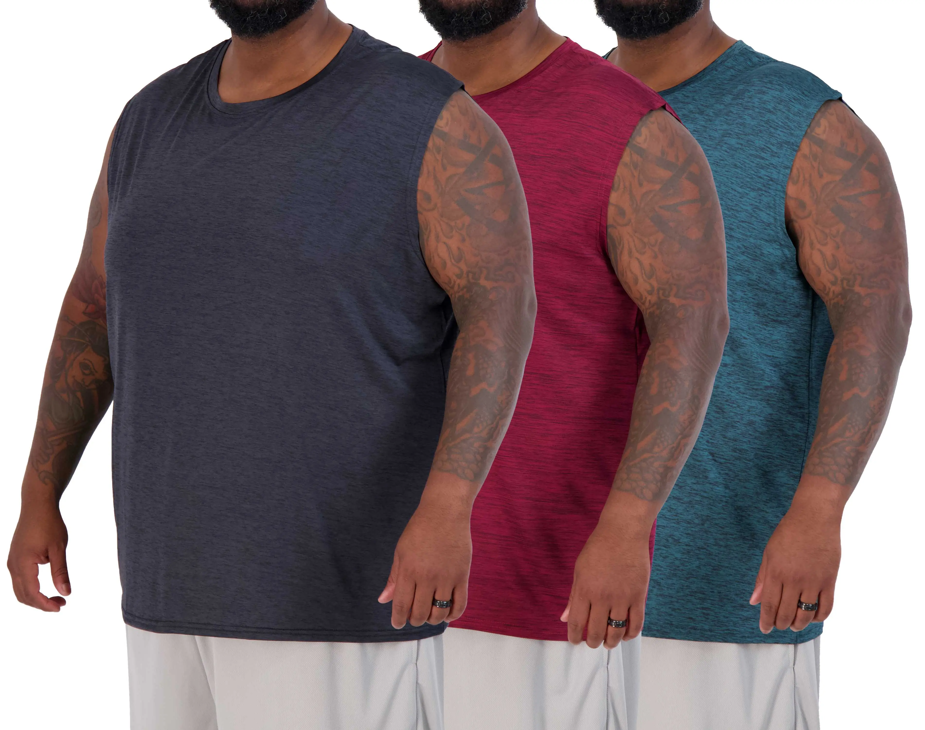 Real Essentials 3 Pack: Men's Big & Tall Dry Fit Workout Running Tank Top Gym Sleeveless Muscle Athletic Shirt