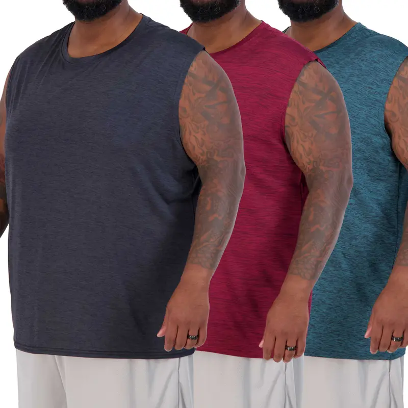 Real Essentials 3 Pack: Men's Big & Tall Dry Fit Workout Running Tank Top Gym Sleeveless Muscle Athletic Shirt