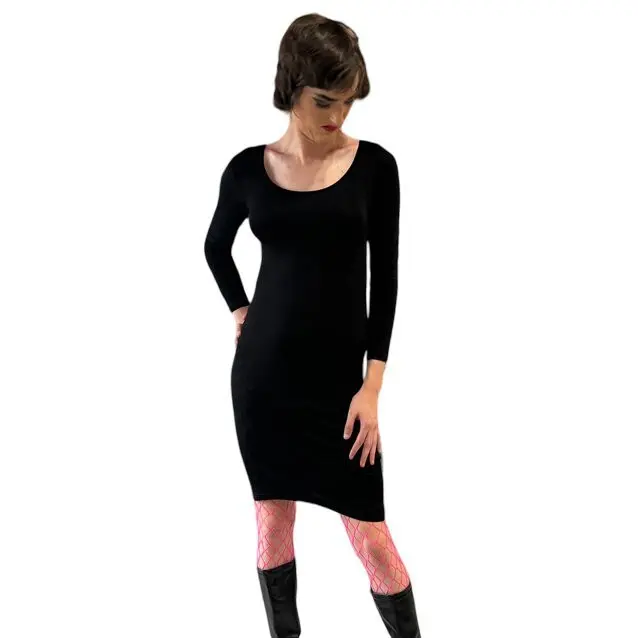 knee length dresses for ladies Elastic Mesh Long Sleeve Dress - Black main image 0