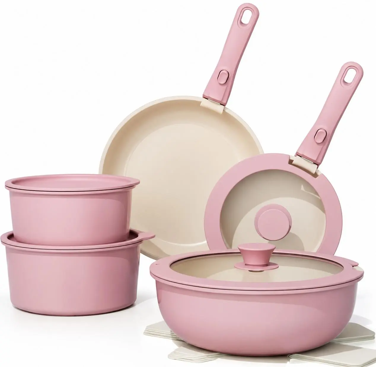 12 piezas Pink Non-Stick Cookware Set with Lids and Handles for Everyday Cooking