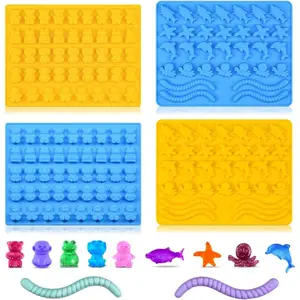 Gummy Bear Mold Candy  - Chocolate Molds Including Bears, Frogs, Lions, Monkeys, Penguins, Worms, Starfishs, Dolphins, Octopus, Sharks Sea Mold Set of 4 Silicone Molds