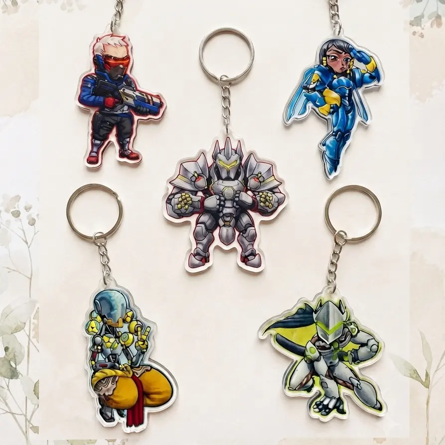 Overwatch Armor Heroes Zenyatta Reinhardt Pharah Genji Soldier 76 Keychain, OW2 Acrylic Charms - Kawaii, Cute Keyring Accessory, Fun Charm For Backpack Or Purse | High Quality and Customer Favorite Items