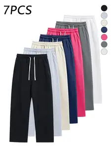 7-pack men’s loose straight sweatpants with adjustable drawstring elastic waistband, soft breathable fabric, versatile casual pants for all seasons