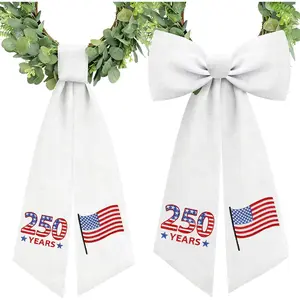 2 Pcs USA 250th Anniversary Wreath Sash 4th of July for Front Door Embroidery Ribbon Sash America 250 Decorations Independence Day Patriotic for Yard Porch Doorway Decor Outdoor Party