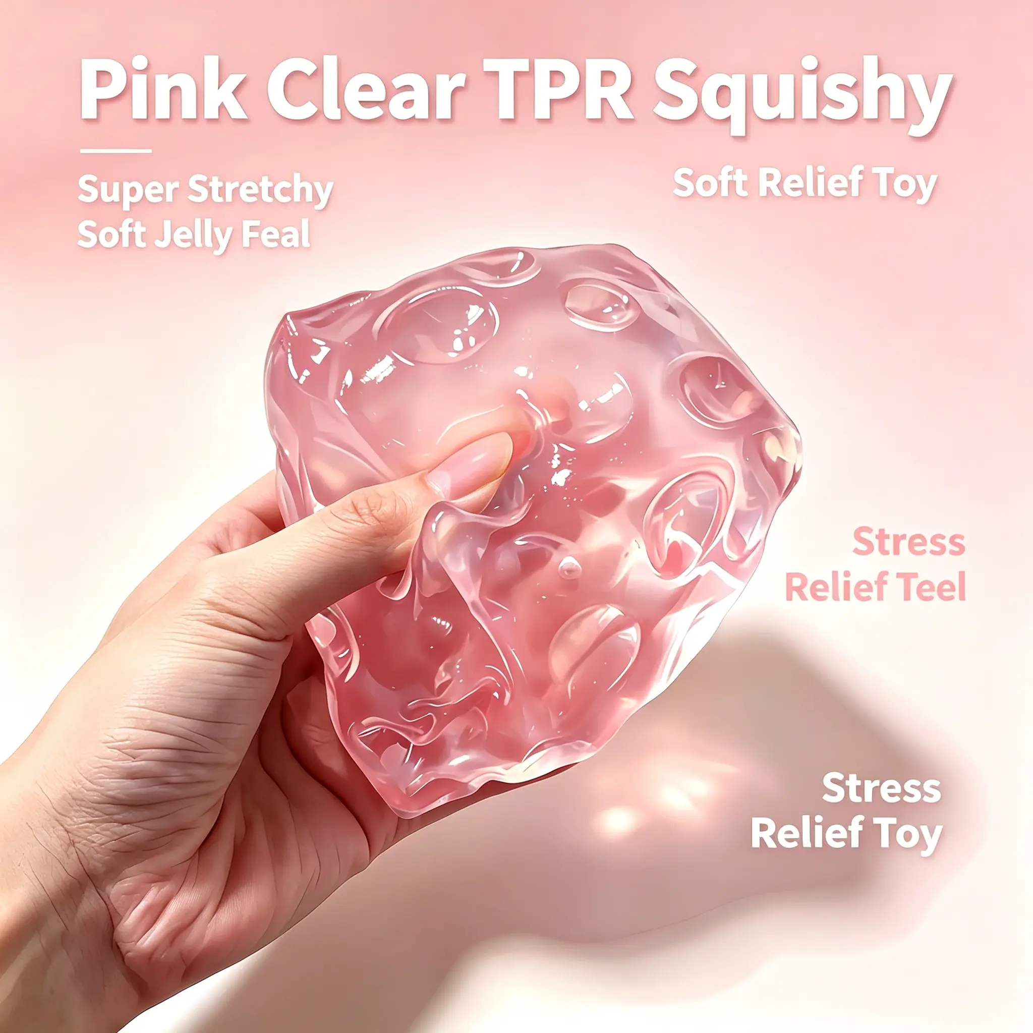 Clear Pink TPR Maltose Cheese Cube Squishy Toy, Super Stretch Transparent Jelly Fidget Squeeze Toy, Stress Relief Decompression Hobby Toy for Teens & Adults, Slow Rebound Soft Elastic Sensory Play Squish Gift for Anxiety Relief & Toy Collection