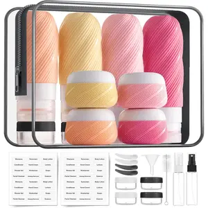 23 Pack TSA Approved Travel Bottles for Toiletries, Leak Proof Refillable Travel Size Containers Kit with  Squeezable Bottles Jars for Shampoo Lotion Conditioner, in Clear Bag,