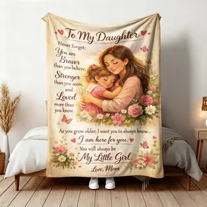 Mom to Daughter Letter Print Blanket, Flannel Soft Bed Sofa Cover, Multi-Purpose for Bedroom Living Room Decor, Unique Gift for All