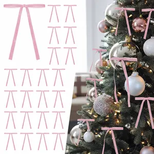 24 Pcs Burgundy Velvet Christmas Tree Bows Door Pink Velvet Bows Christmas Tree Bows Vintage Bow Includes1 Large Satin Christmas Tree Topper with Strands Silver Tinsel Icicles for Christmas Tree Decoration Garland Decor Holiday Wreath Gift Wrapping