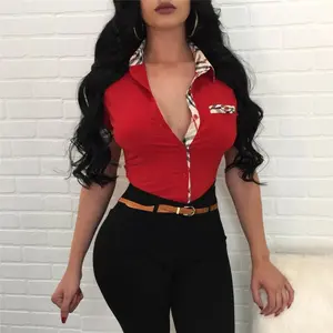 Women's collar long sleeved button up shirt with retro checkered print casual women's work shirt