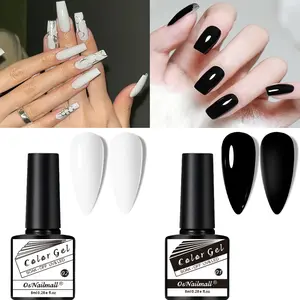2-Piece White & Black Pure Color UV LED Soak off Gel Polish, Nail Art Nail Care for Home Salon DIY Daily Use, Professional Quality