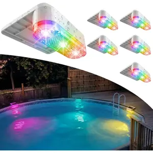 Solar Pool Lights for Above Ground Pools, 9 RGB Color LED Pool Light, IP65 Waterproof, Built-in Rechargeable Solar Battery, Solar Powered for Pond Yard Decor (6pack)
