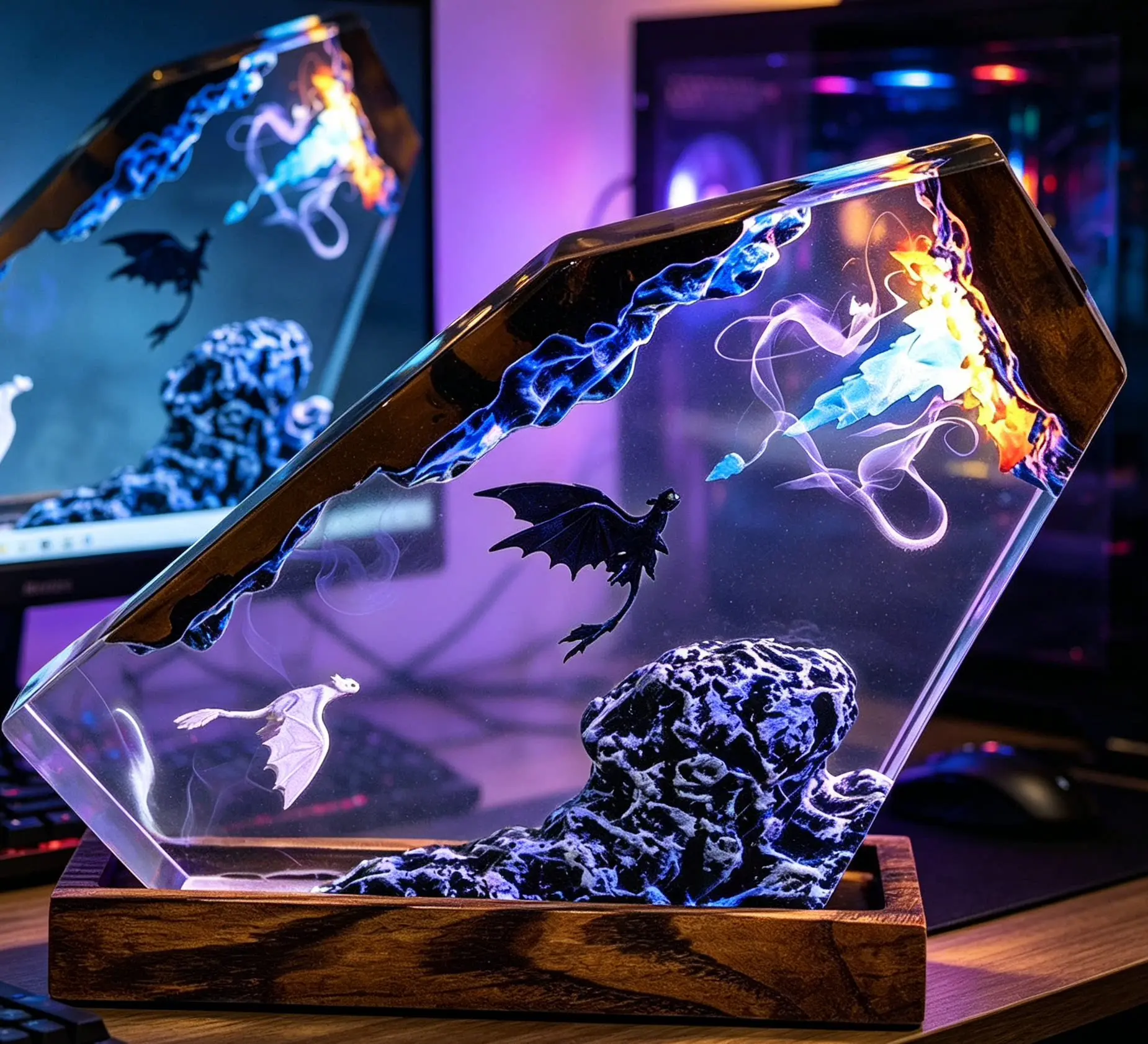 How To Train Your Dragon Toothless Resin Night Light - USB Port Powered, Adjustable Indoor Lighting, Ambient LED Decoration, Fantasy Desk Lamp, Handmade Resin Art Ornament for Home Decor, Gamer Gift Ideas