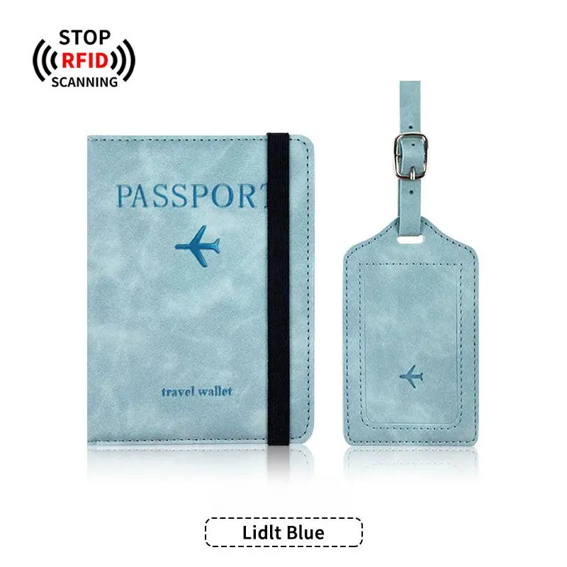 Unisex PU Leather RFID-Blocking Luggage Tag & Passport Holder Set - Travel Passport Holders & Covers with Card Slot, Boarding Pass Slot, Built-In Organizer, Scratch-Resistant Accessories for Secure Trips, Secure Travel