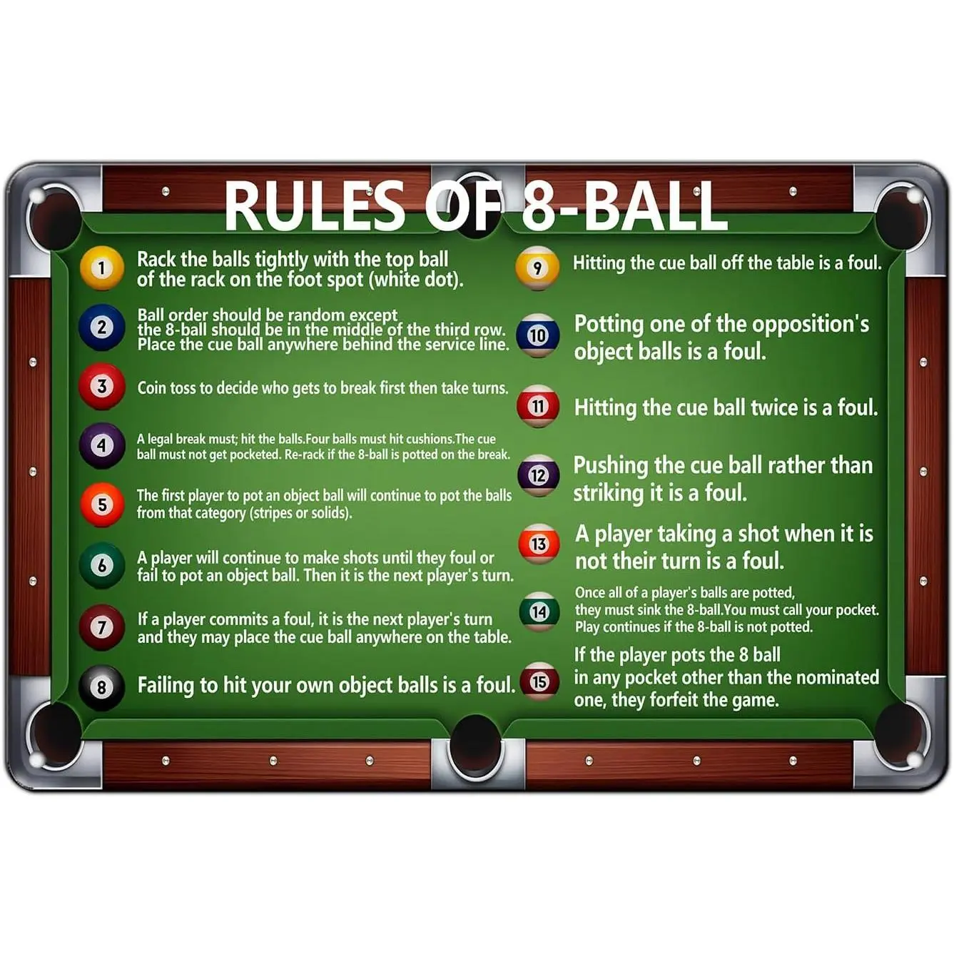 Retro 8-Ball Billiards Smooth Metal Sign - 20x30cm(12x8in) Tin Plaque, Casual/Business Decoration for Home Bar/Study, Anniversary Gift for Billiard Lovers