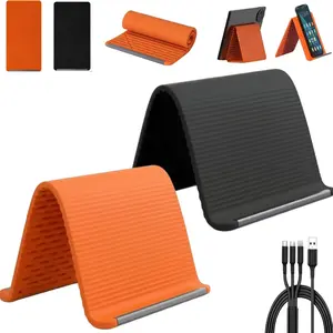 Foldable Rollable Phone Tablet Laptop Stand, Premium Silicone Aluminum Anti-Slip Design, Flexible Multi-Angle Adjustable Desktop Holder for Home Travel