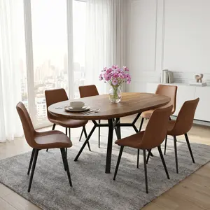 HIPIHOM Nordic Round Dining Table Set, 5-Piece Minimalist Wood Grain Table with 4 Ergonomic Spinal Support Chairs, Stable Carbon Steel Legs, Modern Scandi Home Decor for Kitchen & Apartment, Aesthetic Furniture for Modern Home Seekers