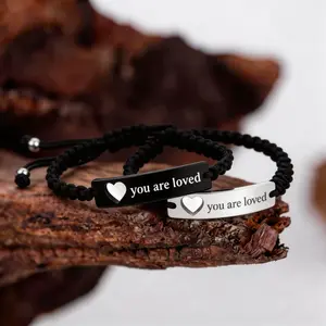 Viral Couple Bracelets YOU ARE LOVED Engraved Stainless Steel Heart Charm Stackable Jewelry Set for Her Him Anniversary Gift Love Forever